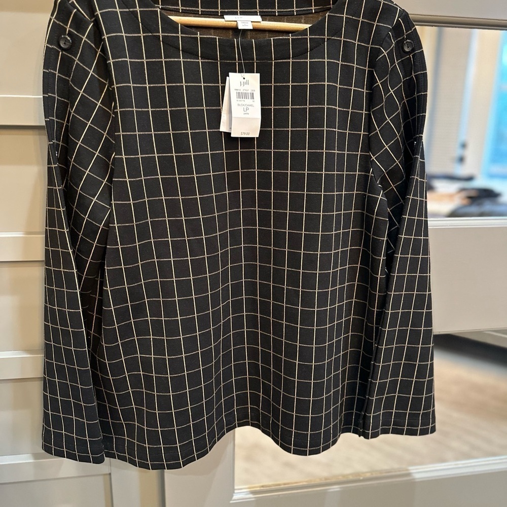 J Jill Ponte Black and Camel Top Large Petite NWT